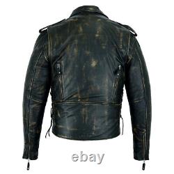 Mens Distressed Brown Biker Leather Motorcycle Jacket Concealed Carry Pockets