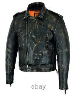 Mens Distressed Brown Biker Leather Motorcycle Jacket Concealed Carry Pockets