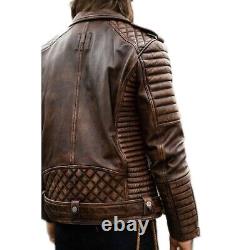 Mens Distressed Brown Biker Retro Classic Aviator Motorcycle Real Leather Jacket