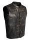 Mens Distressed Brown Cowhide Leather Club Vest Concealed Carry Pockets