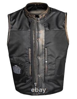 Mens Distressed Brown Cowhide Leather Club Vest Concealed Carry Pockets