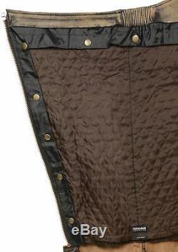 Mens Distressed Brown Leather Chaps, 4 Pocket, Removable Thermal Liner