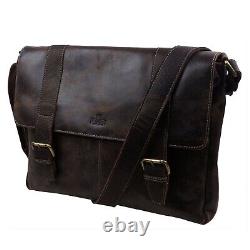 Mens Distressed Brown Leather Messenger Bag by Rowallan of Scotland Brushwood