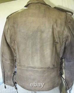 Mens Distressed Brown Leather Motorcycle Jacket withGun Pockets Vented Size XL New