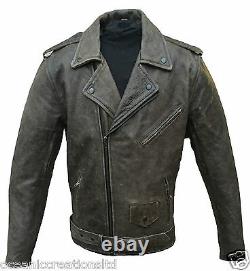 Mens Distressed Brown Motorcycle Marlon Brando Cruiser Retro Leather Jacket