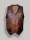 Mens Distressed Brown Pure Leather Vest Button Closure Biker Vest Dmt01