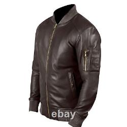 Mens Distressed Brown Retro Leather Jacket Motorcycle Stand Biker Coat Outwear
