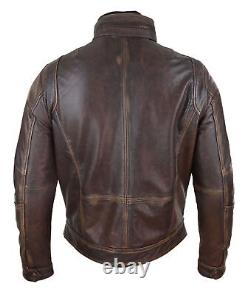 Mens Distressed Genuine Leather Biker Jacket Vintage Brown