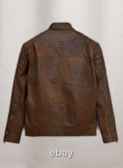 Mens Distressed Leather Jacket Brown Cafe Racer Size S M L XL XXL Custom Made