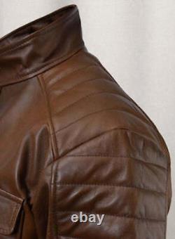 Mens Distressed Leather Jacket Brown Cafe Racer Size S M L XL XXL Custom Made