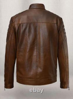 Mens Distressed Leather Jacket Brown Cafe Racer Size S M L XL XXL Custom Made