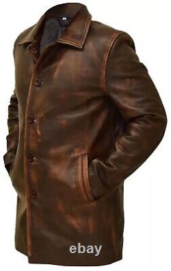 Mens Distressed Supernatural Dean Winchester Motorcycle Leather Jacket Coat