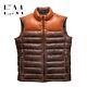 Mens Distressed Two Tone Leather Wax Puffer Vest Warm Down Gilet Jacket Xs 8xl