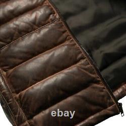 Mens Distressed Two Tone Leather Wax Puffer Vest Warm Down Gilet Jacket XS 8XL