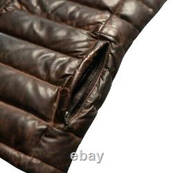 Mens Distressed Two Tone Leather Wax Puffer Vest Warm Down Gilet Jacket XS 8XL