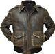 Mens Distressed Wwii Cockpit Pilot Raf Military A2 Leather Bomber Aviator Jacket