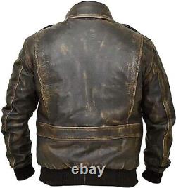 Mens Distressed WWII Cockpit Pilot RAF Military A2 Leather Bomber Aviator Jacket