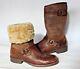 Mens Frye 10m W12 Moto Belted Brown Distressed Shearling Lined Leather Boots