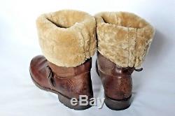 Mens Frye 10M W12 Moto Belted Brown Distressed Shearling Lined Leather Boots