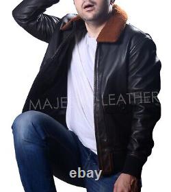 Mens G-1 Navy Leather Bomber Distressed Brown Real Leather Jacket