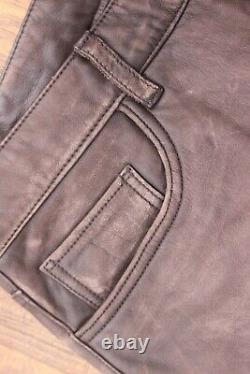 Mens Gap Distressed Faded Brown Leather Pants Jeans 33x32 Thrashed Wearable 2002