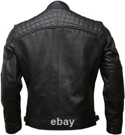Mens Genuine Leather Biker Jacket Black Vintage Brown Distressed Lambskin Moto