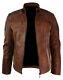 Mens Genuine Leather Biker Vintage Motorcycle Distressed Brown Cafe Racer Jacket