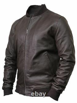 Mens Genuine Leather Distressed Slim Fit Retro Black/Brown Bomber Jacket