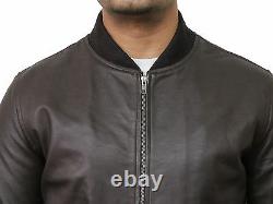 Mens Genuine Leather Distressed Slim Fit Retro Black/Brown Bomber Jacket