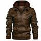 Mens Genuine Real Leather Jacket Distress Brown Bomber Winter Hooded Jacket Coat