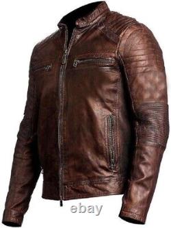 Mens Genuine Vintage Brown Retro Leather Jacket Distressed Brown Leather Jacket