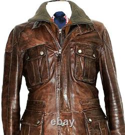 Mens Hugo Boss Leather Distressed Looked Brown Bomber Aviator Jacket Coat 40r