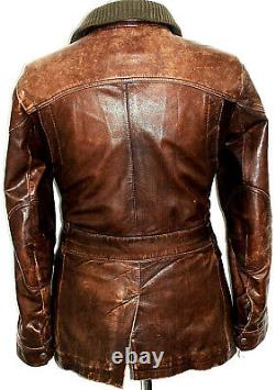 Mens Hugo Boss Leather Distressed Looked Brown Bomber Aviator Jacket Coat 40r