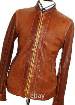 Mens Hugo Boss Leather Distressed Looked Brown Bomber Aviator Jacket Coat 44r