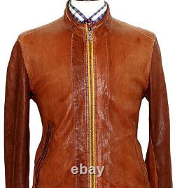 Mens Hugo Boss Leather Distressed Looked Brown Bomber Aviator Jacket Coat 44r