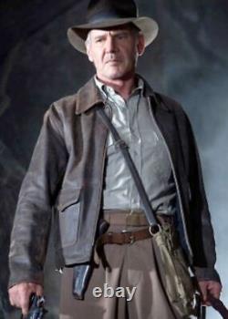 Mens Indiana Jones Harrison Ford Distressed Brown Genuine Cowhide Leather Jacket