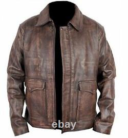 Mens Indiana Jones Harrison Ford Distressed Brown Genuine Cowhide Leather Jacket