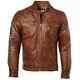 Mens Leather Jacket Cafe Racer Distressed Brown Real Leather Biker Jacket