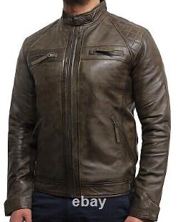 Mens Leather Jacket Real Motorbike Leather Jacket For Men Distressed Retro