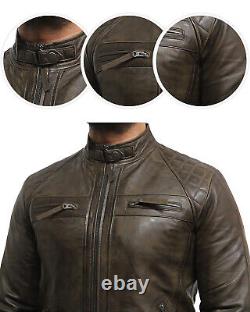 Mens Leather Jacket Real Motorcycle Leather Jacket for Men Distressed Retro