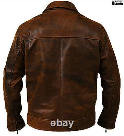 Mens Leather Jacket Vintage Distressed Biker Motorcycle Cafe Racer Real Leather