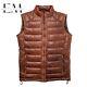 Mens Leather Puffer Vest Distressed Brown Down Gilet Jacket Warm Body Warmer