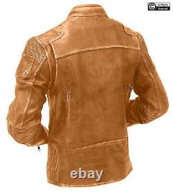 Mens Light Brown Vintage Biker Style Cafe Racer Distressed Real Leather Jacket