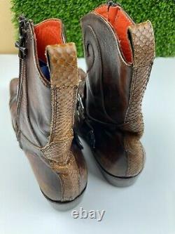 Mens MARK NASON Distressed Leather Snakeskin Accents Buckle Ankle Boots US 10