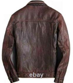 Mens Motorcycle Biker Vintage Cafe Racer Distressed Brown Real Leather Jacket