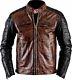 Mens Motorcycle Biker Vintage Real Distressed Cafe Racer Brown Leather Jacket
