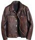 Mens Motorcycle Biker Vintage Trucker Retro Distressed Brown Real Leather Jacket