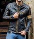 Mens Motorcycle Cafe Racer Vintage Distressed Brown Biker Real Leather Jacket