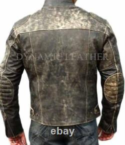 Mens Motorcycle Distressed Hooligan Leather Jacket Bikers Casual Fashion Vintage