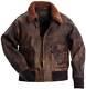 Mens Navy G-1 Distressed Brown Cowhide Leather Bomber Jacket With Collar Fur